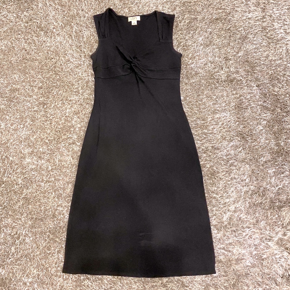 Loft Black Sleeveless knotted front Fitted Work Dress